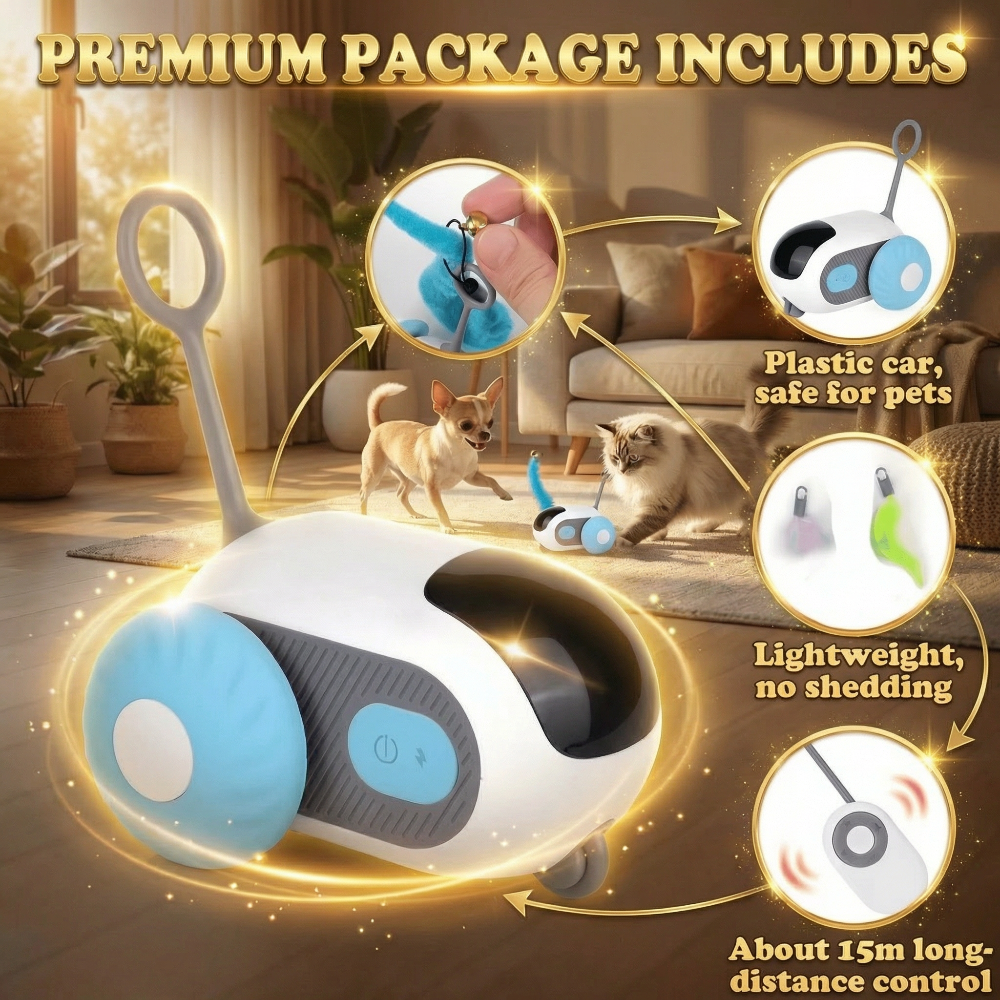 Premium Smart Interactive Pet Car 3-Speed Automatic Toy for Cats & Dogs – Obstacle Avoidance