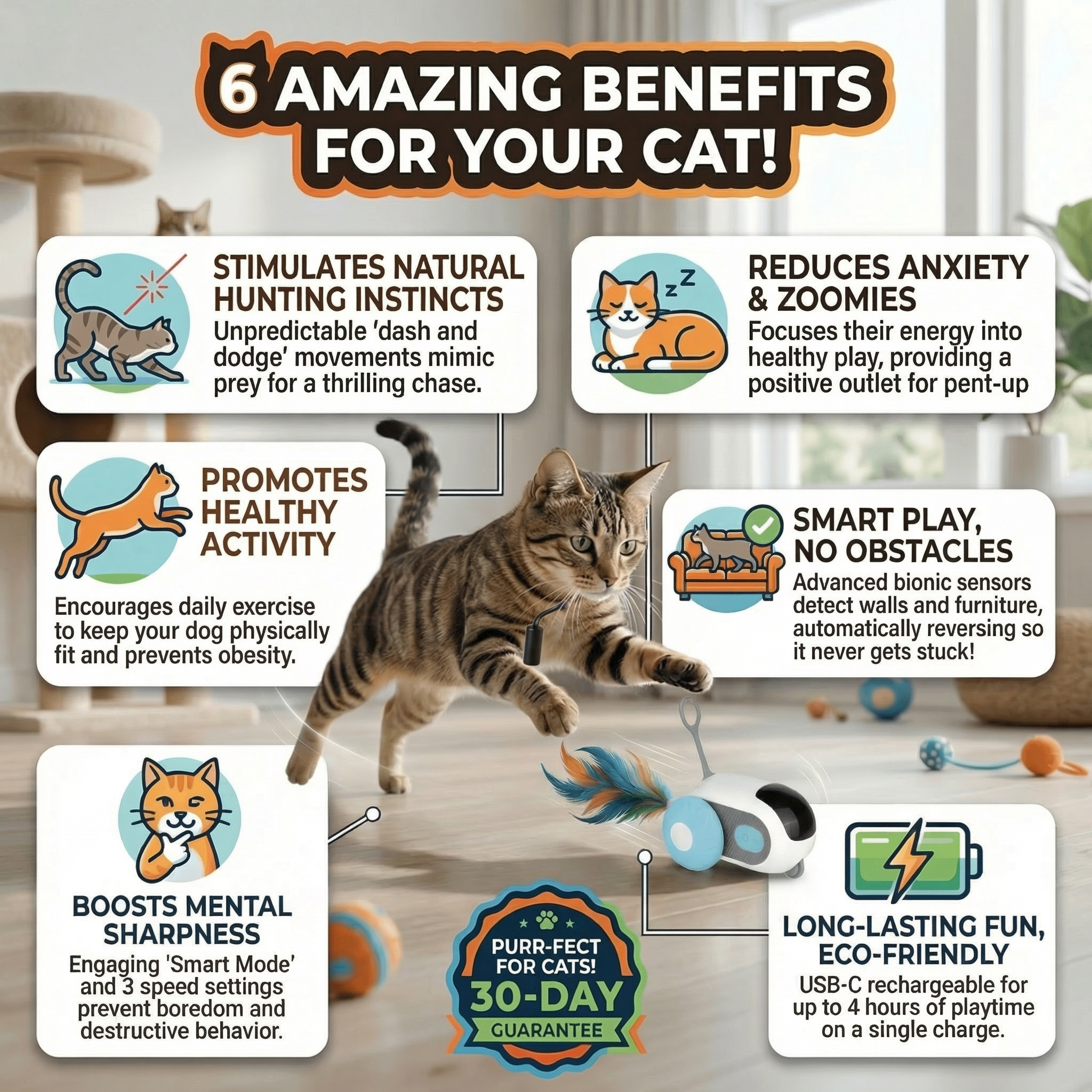 Premium Smart Interactive Pet Car 3-Speed Automatic Toy for Cats & Dogs – Obstacle Avoidance